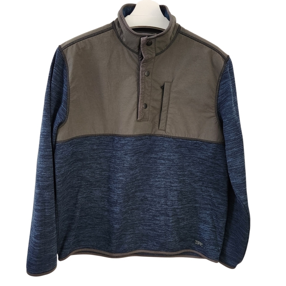 G.H. BASS Navy & Olive Pullover Quarter-Snap Fleece size l